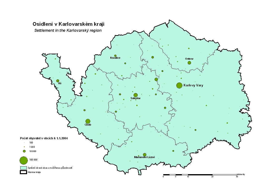 Osídlení karlovarského kraje - mapa